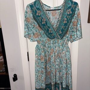 Blue Tiered Midi Sundress with Smocked Waist